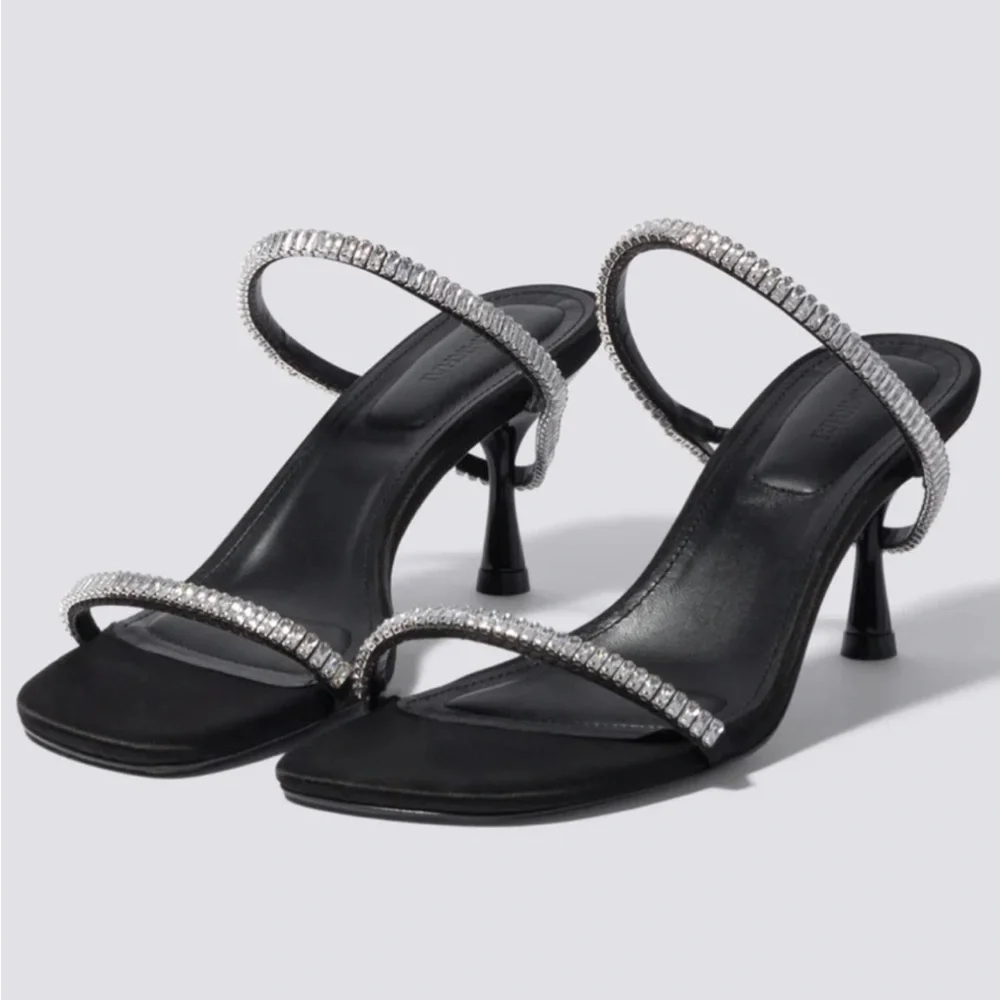 NEW SIMKHAI Siren crystal embellished black mile sandal heels Size 36 US 6 - Picture 4 of 6